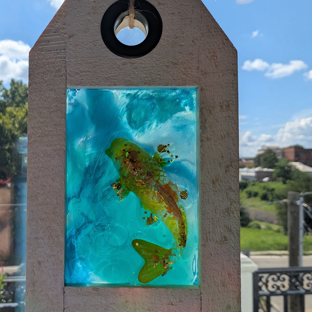 Handcrafted Blue and Green Fish  Sun Catcher